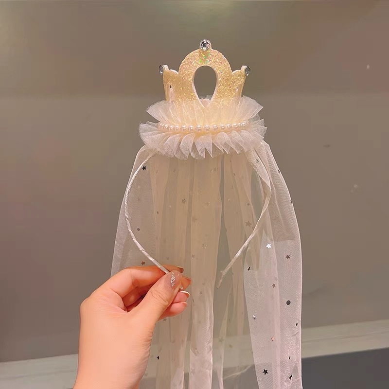 Children's crown mesh hair band, girls' bow headband, new little girl hair clip, birthday princess hair accessory, veil Application Scenario