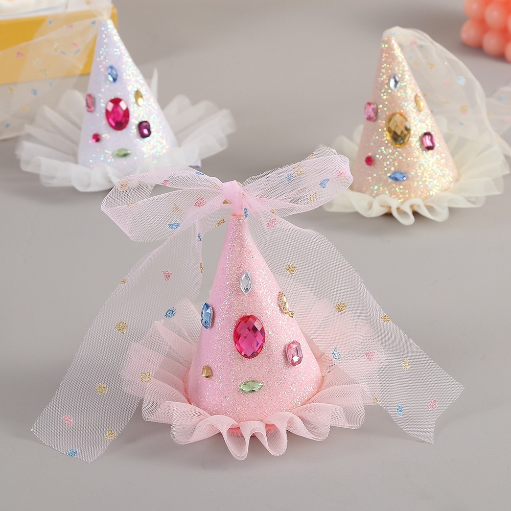 生日帽子发夹 聚会节日氛围感网纱派对头饰 可爱女孩公主头戴头饰 发卡