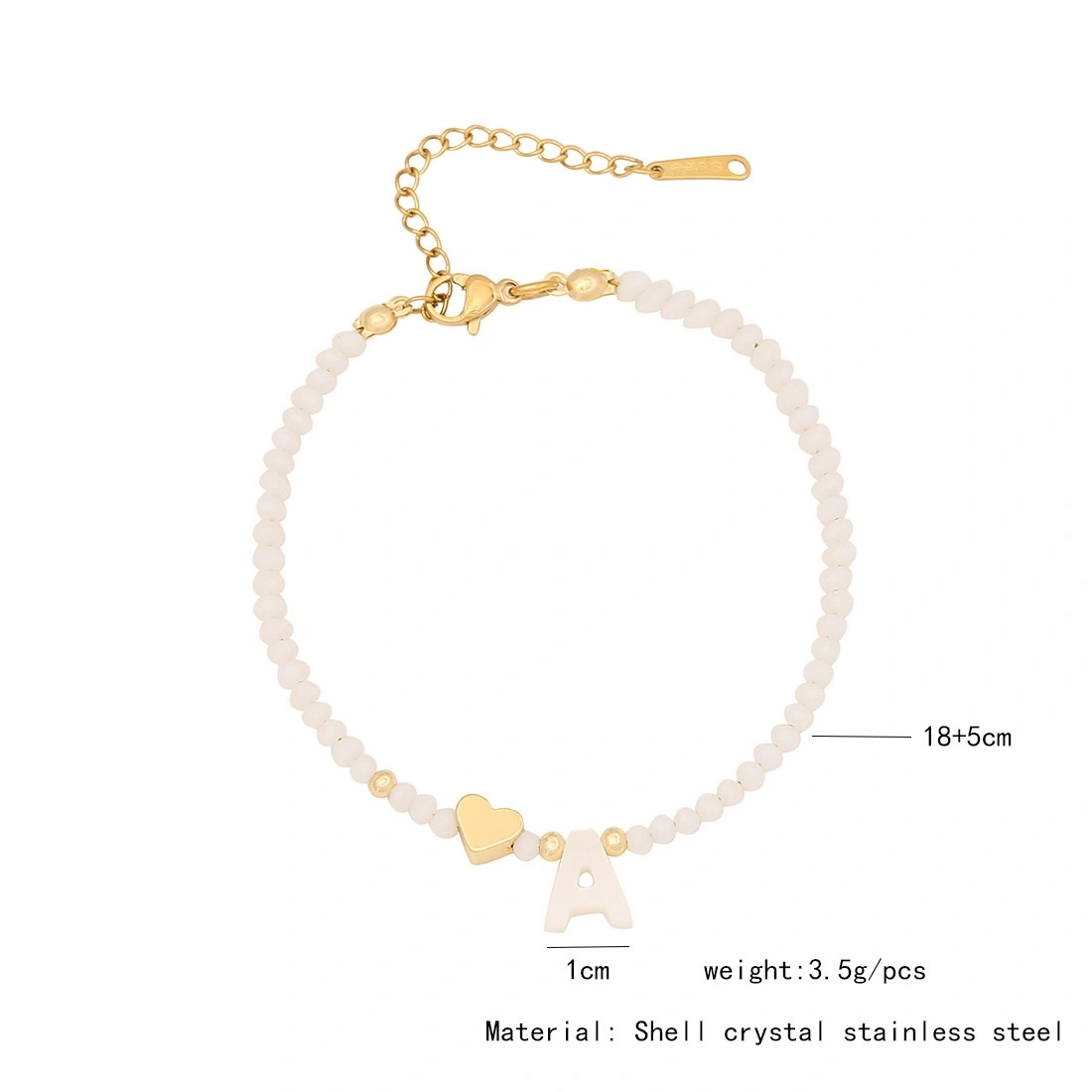 European and American cross-border English 26-letter shell beaded bracelet necklace, metal heart design sense bracelet, Amazon detail image 2