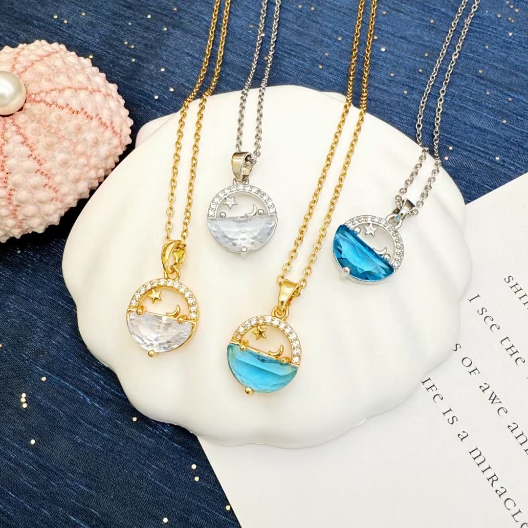 欧美海洋系列吊坠 彩色水晶链条女款拼接气质项链 水晶项链精致优雅时尚首饰礼物精选项链项链珍珠项链中东合金吊坠天然珍珠链