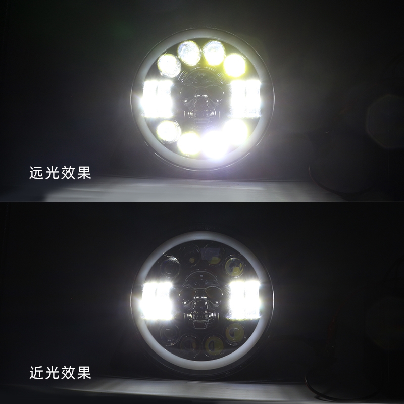 General purpose motorcycle 7-inch Harley Skull LED headlights Wrangler off-road with angel eye circle lights Application Scenario