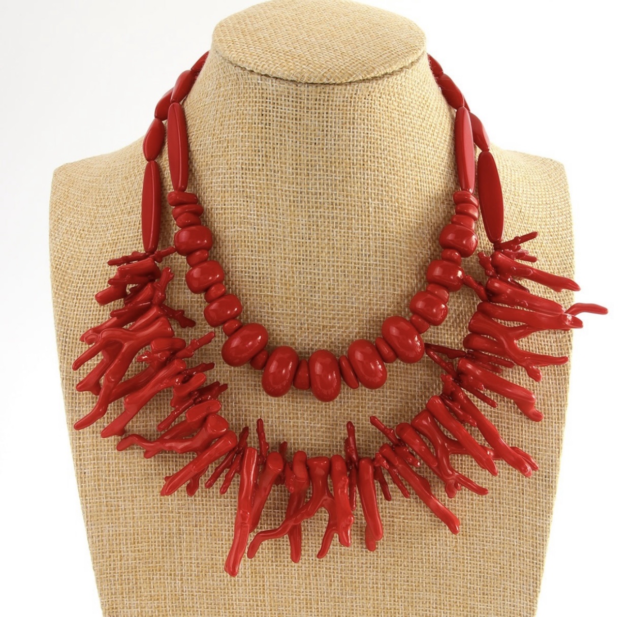 欧美跨境新款红色仿珊瑚串珠两件套个性夸张项饰