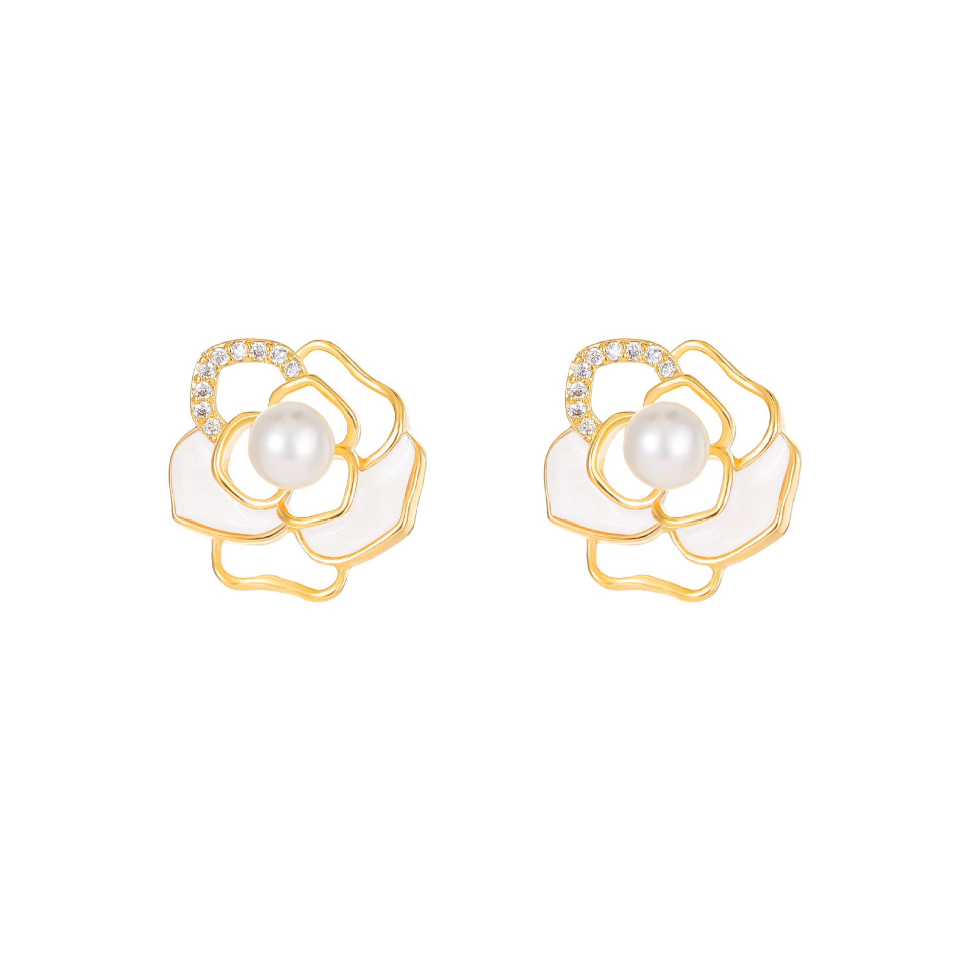 Camellia oil stud earrings are high-end, simple and fashionable stud earrings that retain color for a long time, are wear-resistant and corrosion-resistant Item Picture