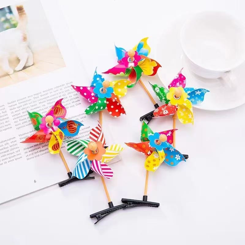 炫彩风车发卡儿童玩具双佳风车头饰趣味装饰彩色风车