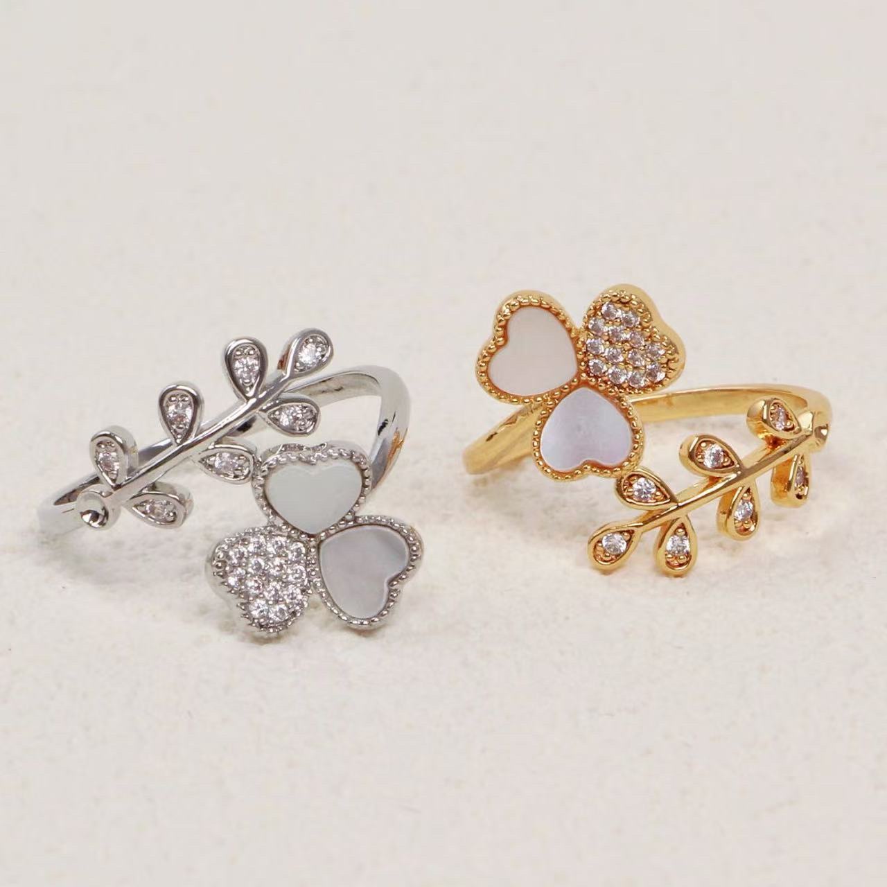 2025 Korean mother-of-pearl series stylish and simple copper-set diamond ring 💍
