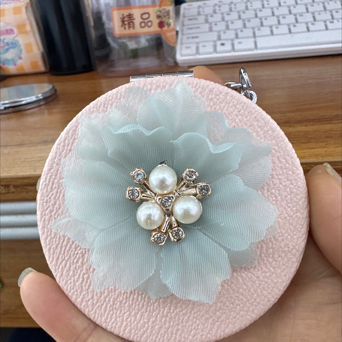 小镜子！链条钥匙扣包包挂件！化妆镜玻璃工艺品