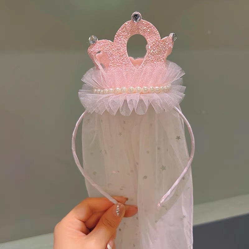 儿童皇冠网纱发箍女童蝴蝶结头箍新款小女孩发卡生日公主发饰头纱