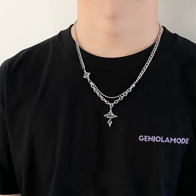 Cross pendant men's necklace, a versatile and trendy men's accessory with a hip-hop, niche and high-end feel details Picture