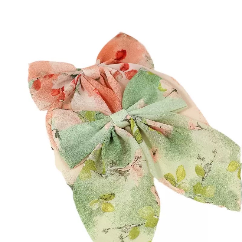 外贸碎花布料蝴蝶结发夹春夏飘角可爱发饰新款印花后脑勺手工发卡蝴蝶结发夹白底实物图