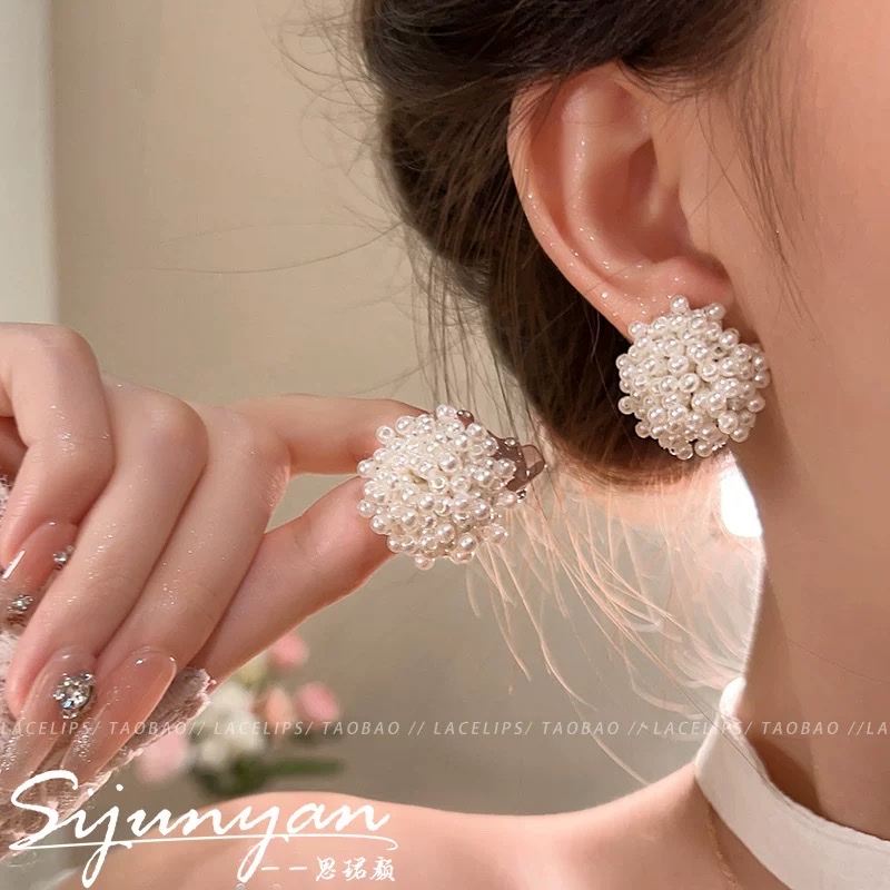 沉溺花园~精致珍珠编制花朵耳钉2025新款爆款耳环法式高级感耳饰耳饰耳饰详情图3
