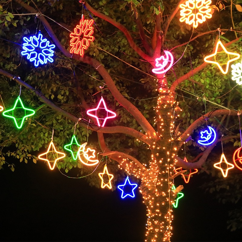 led light strings, five-pointed star lights, outdoor waterproof street lighting, festival moon and snowflake decorative lights, tree hanging star lights, Christmas decorations Specification image