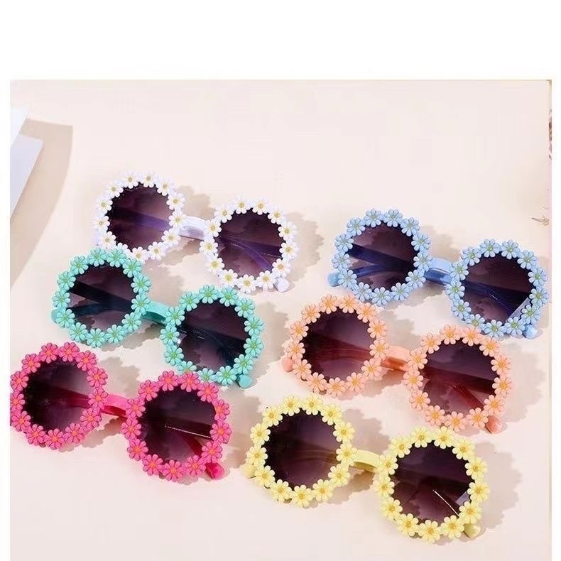 贝利饰品新款个性糖果色小雏菊儿童款太阳镜圆框可爱沙滩眼镜太阳花网红