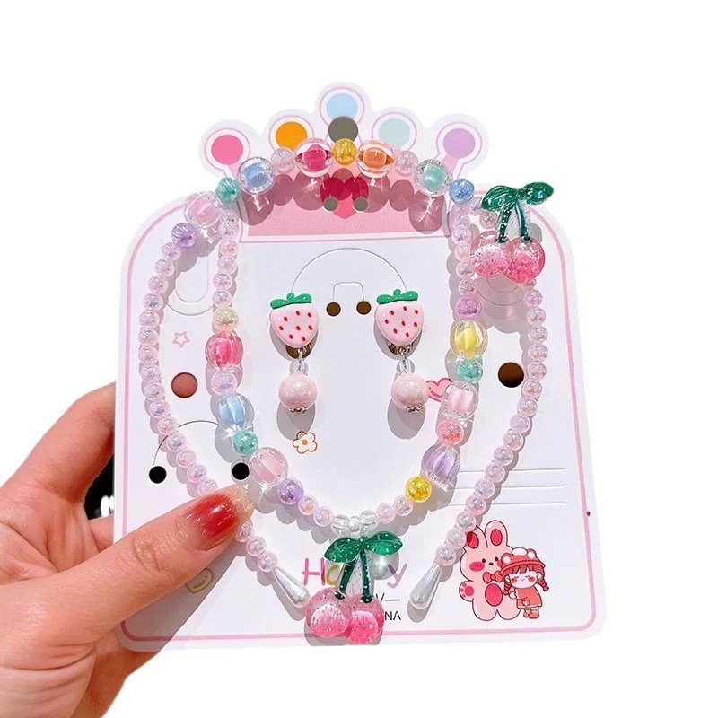 New cross-border children's necklace jewelry set, colorful beaded bracelet, cartoon headband, earrings, princess and girl accessories Item Picture