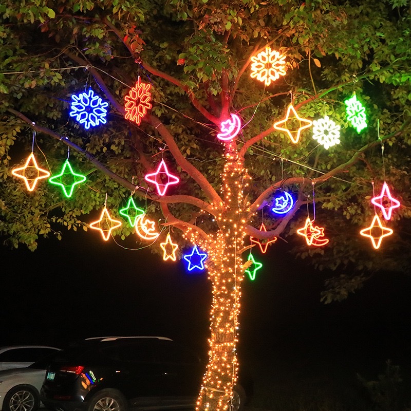 led light strings, five-pointed star lights, outdoor waterproof street lighting, festival moon and snowflake decorative lights, tree hanging star lights, Christmas decorations details Picture