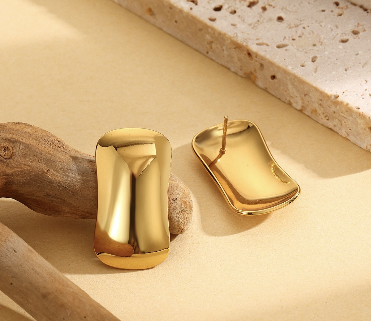 欧美热卖简约百搭不锈钢大光面矩形耳钉时尚大气耳环跨境耳饰批发 细节图