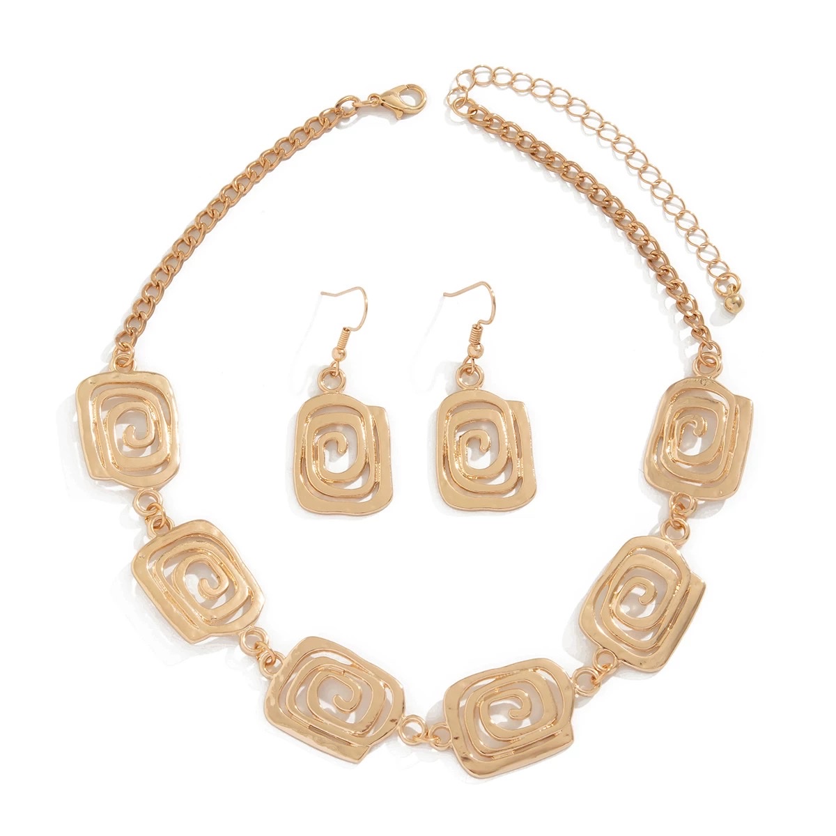 Square spiral pendant patchwork earrings necklace set, a trendy and fashionable accessory for European and American Internet celebrities detail image 3