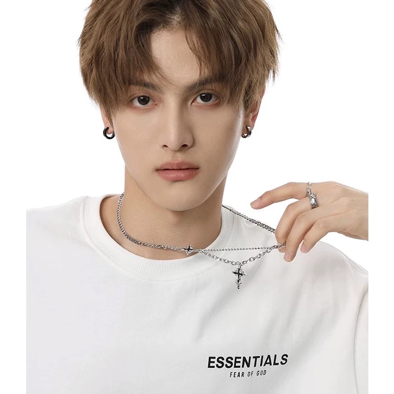 Cross pendant men's necklace, a versatile and trendy men's accessory with a hip-hop, niche and high-end feel Specification image