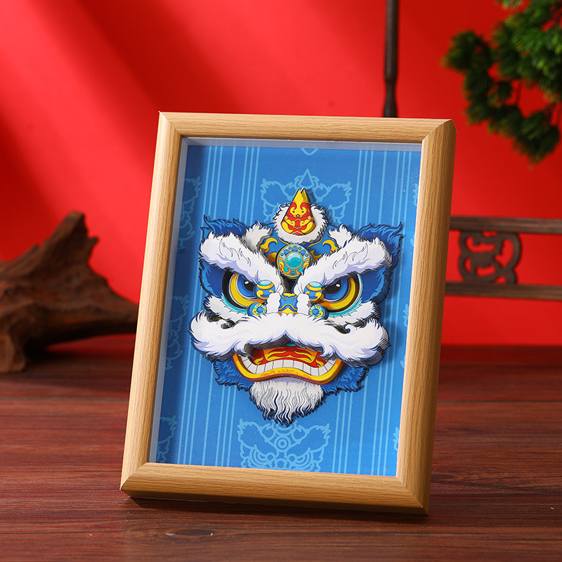 8寸国潮中国风醒狮貔貅diy剪纸画摆件3D立体相框摆台批发详情图6