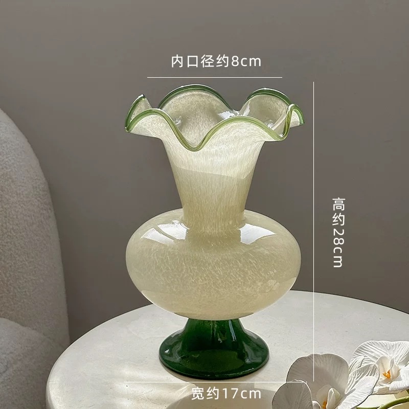 法式玻璃花瓶摆件家居轻奢电视柜复古装饰插花鲜花琉璃中古风灯花瓶花瓶白底实物图
