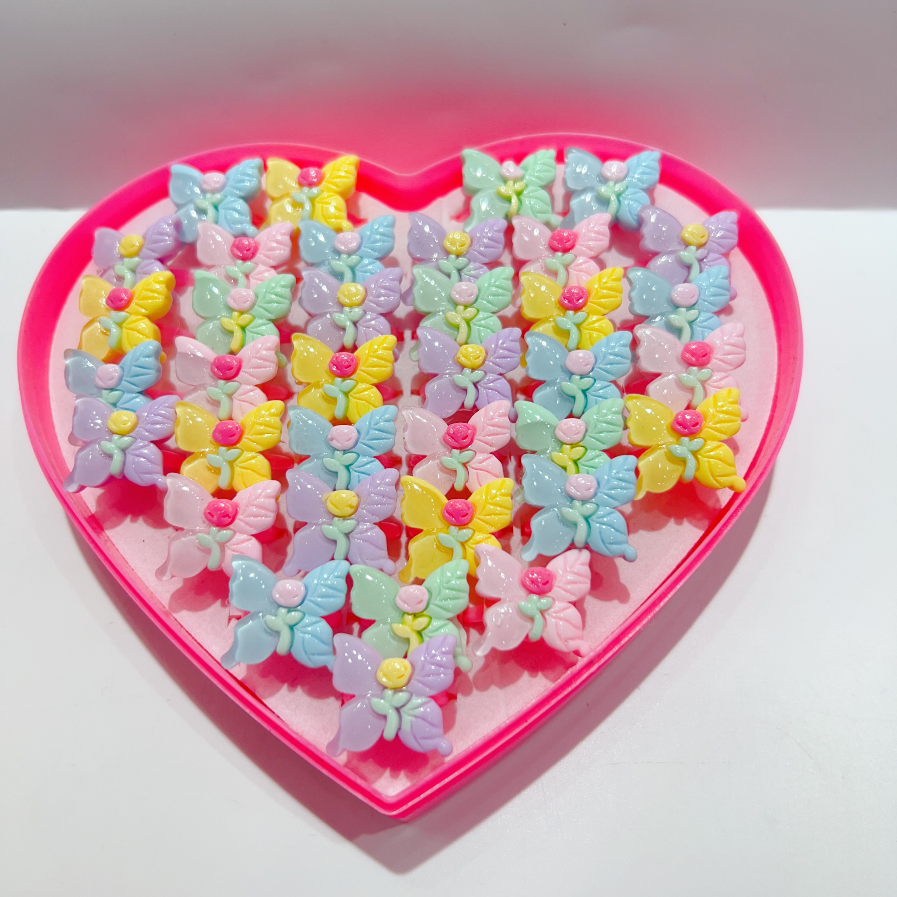 Children's butterfly ring 36 pieces heart-shaped box set ring, adjustable ring accessory for children, Little princess jewelry, cartoon accessory for girls, Birthday gift, Warm Accessory 1 detail image 5