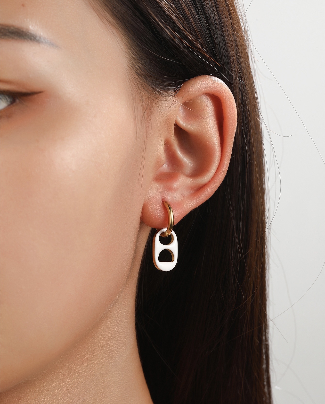 爆款滴油小猪鼻吊坠耳环 18K镀金易拉罐环耳扣女生气质瓶盖环耳钉 详情图2