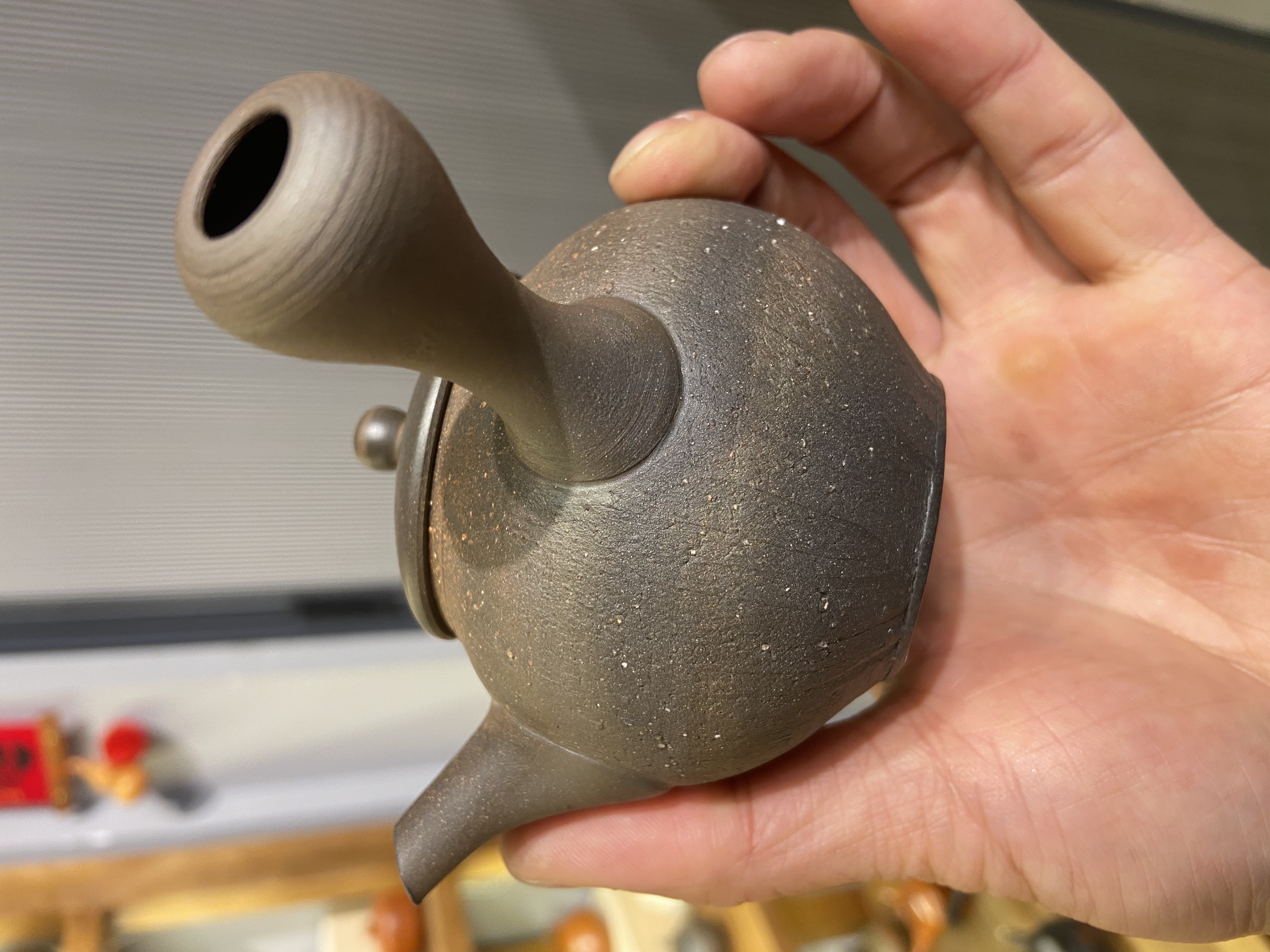 日本常滑烧手工茶壶 甚秋窑伊藤成二作南蛮肌横手急须茶壶茶壶细节图