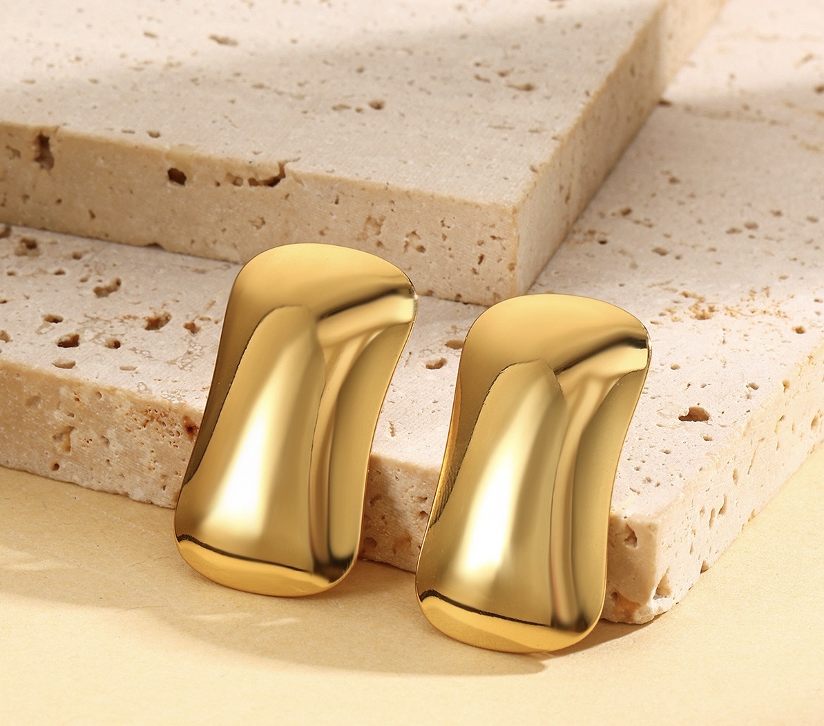 欧美热卖简约百搭不锈钢大光面矩形耳钉时尚大气耳环跨境耳饰批发 产品图