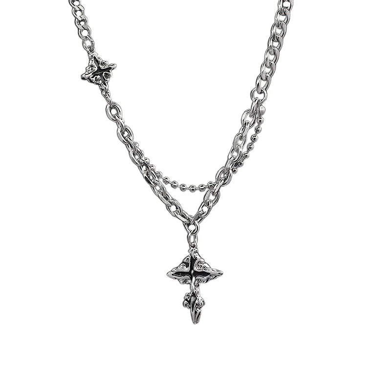 Cross pendant men's necklace, a versatile and trendy men's accessory with a hip-hop, niche and high-end feel