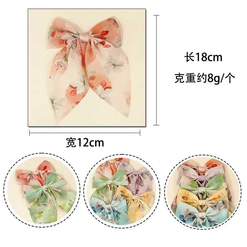 外贸碎花布料蝴蝶结发夹春夏飘角可爱发饰新款印花后脑勺手工发卡蝴蝶结发夹产品图