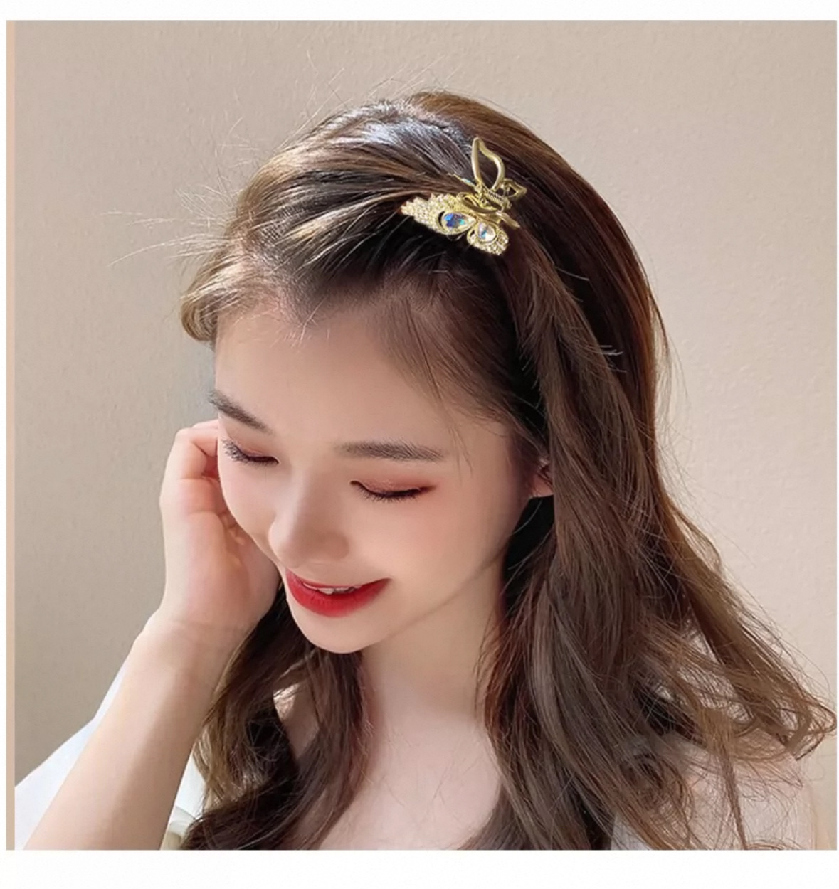 "National Trend Series Metal butterfly grabber for women, 2025 new style, high-end look, small back of the head shark clip, semi-tied hair accessory, hairpin. detail image 2