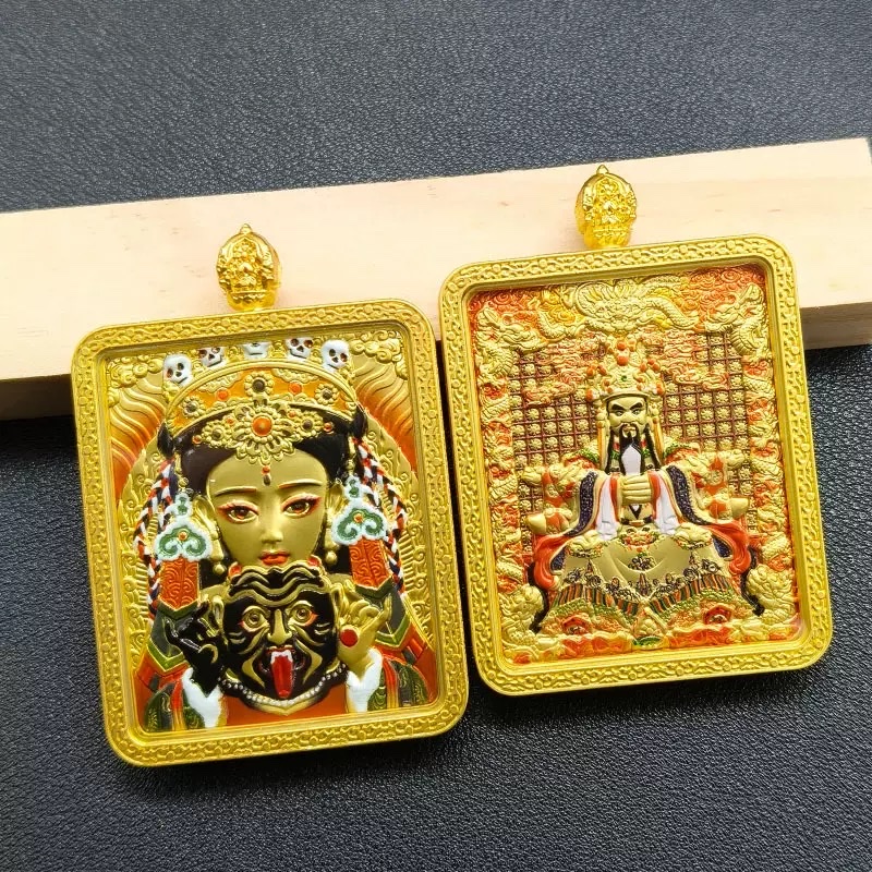 Double-sided relief three-dimensional gilded Thangka Di Zang Wang Wu Ye Pendant Nine-Tailed Fox Necklace, men's and women's styles, gift lanyard wholesale necklace detail image 4