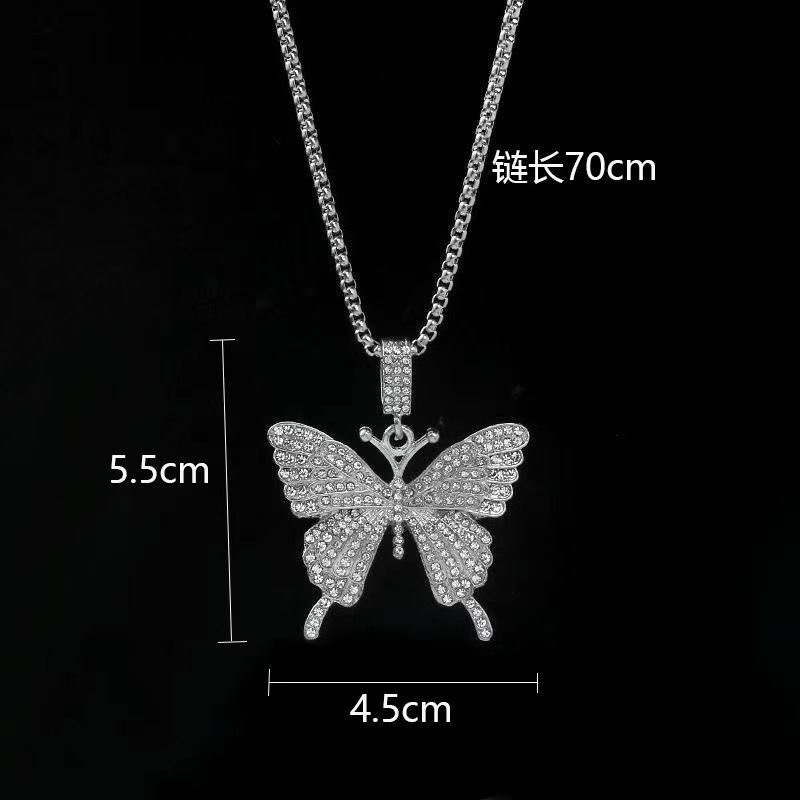 Titanium steel necklace 2024 Butterfly pendant necklace, full diamonds, slightly set diamonds, fashionable long sweater chain, light luxury, ins titanium steel necklace 2024 butterfly pendant necklace, full diamonds, slightly set diamonds, fashionable long style