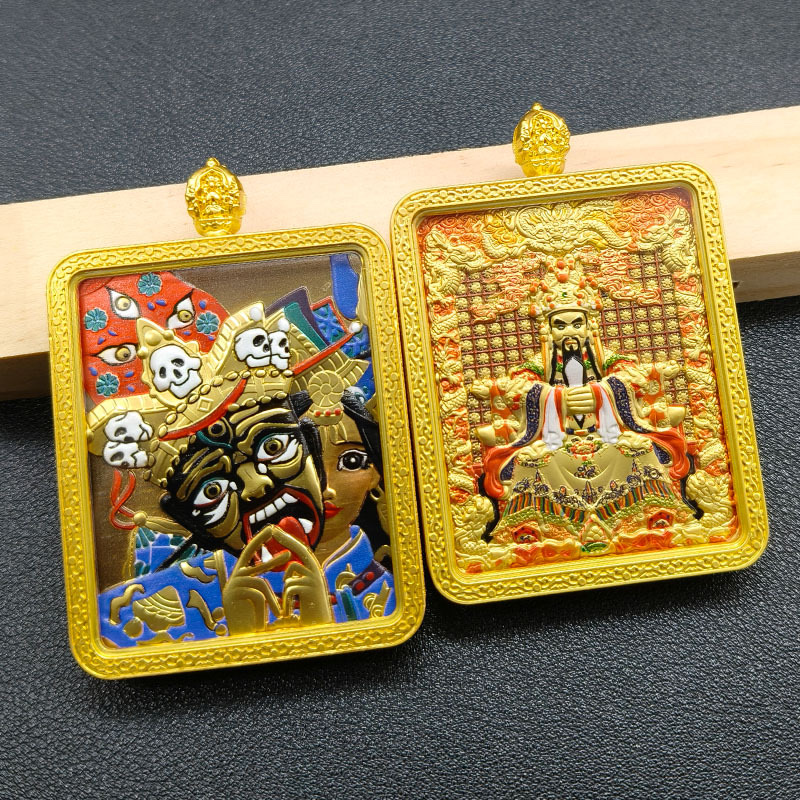 Double-sided relief three-dimensional gilded Thangka Di Zang Wang Wu Ye Pendant Nine-Tailed Fox Necklace, men's and women's styles, gift lanyard wholesale necklace detail image 6