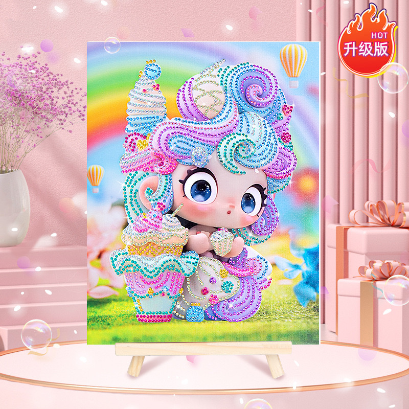 钻石画手工卡通diy贴钻画 摆摊爆款冰淇淋公主动漫粘钻儿童钻石画 儿童钻石画手工diy贴钻画摆摊冰淇淋公主钻石画带框材料详情图10