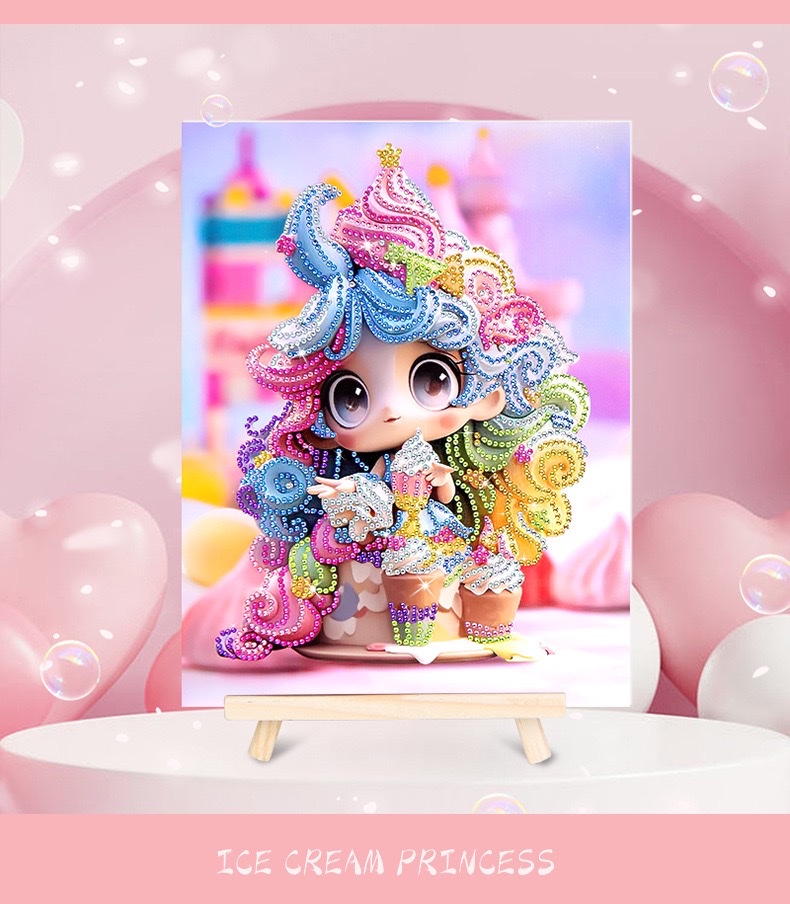 钻石画手工卡通diy贴钻画 摆摊爆款冰淇淋公主动漫粘钻儿童钻石画 儿童钻石画手工diy贴钻画摆摊冰淇淋公主钻石画带框材料白底实物图