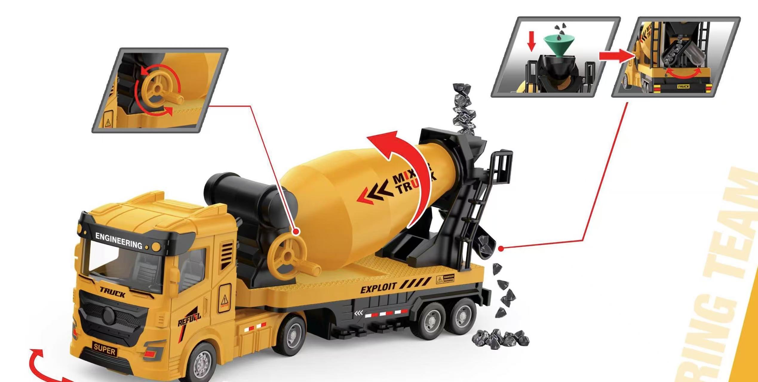 卡车惯性搅拌车ABS仿真工程挖车，惯性车工程搅拌车汽车模型玩具车产品图