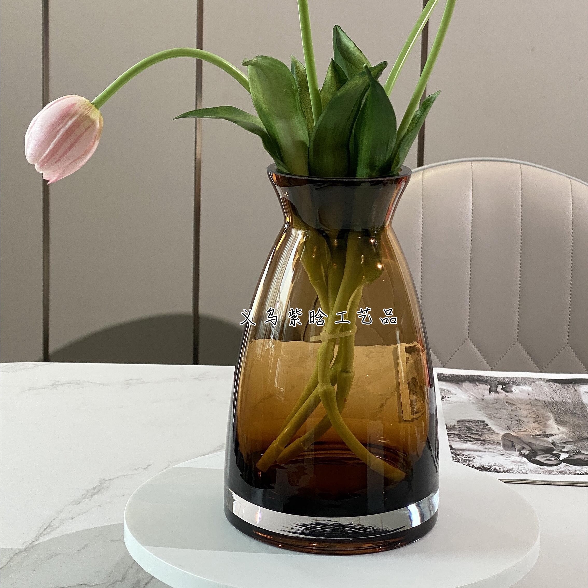 意大利设计师款束口加厚琉璃玻璃花瓶家居客厅插花软装饰摆件产品图