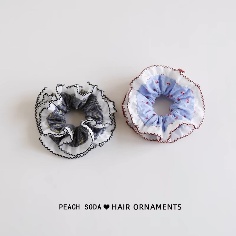 小众设计感双层荷叶花边大肠圈 头饰丸子头扎发皮筋 时尚洋气发圈展现独特魅力发饰头饰详情图2