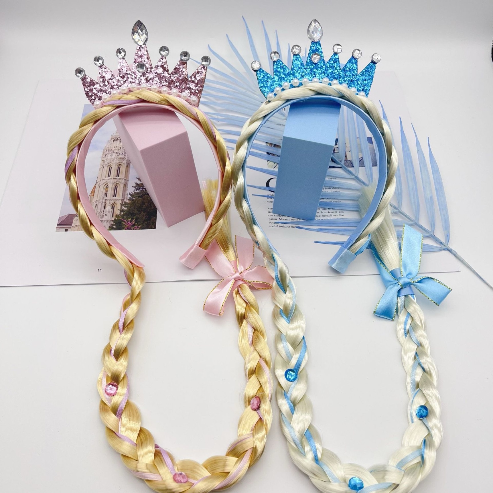High appearance level, stylish princess-style wigs, hair accessories, braids, headbands, princess hair clips, crowns, children's princess false braids, hair clips, children's summer cute hair clips, children's summer trend Item Picture