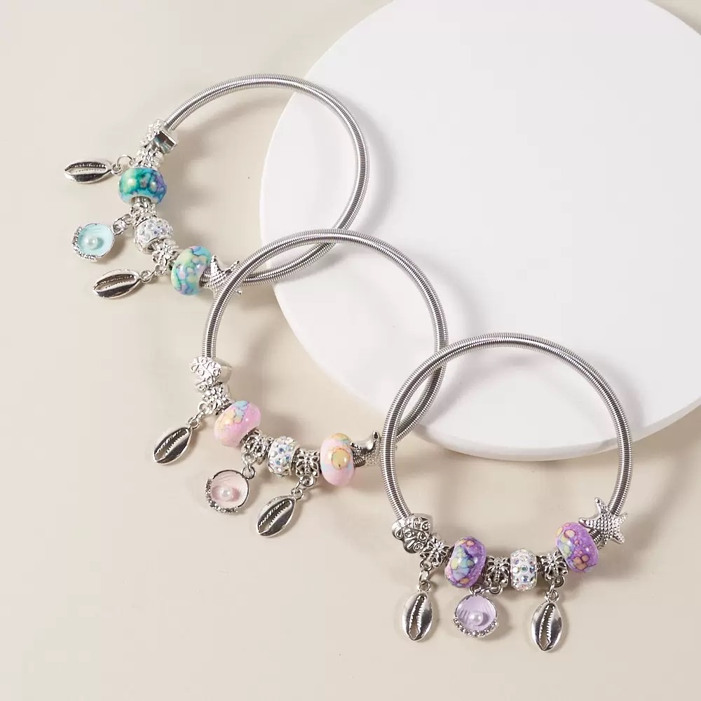 潘家风格海洋元素弹簧弹力手镯小众精致高级感复古串珠蟹贝壳吊坠详情图4