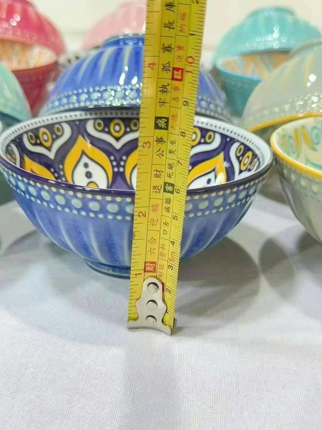 双面手绘浮雕4.75寸机印碗，混款波西米亚风碗碟盘子碗碟产品图