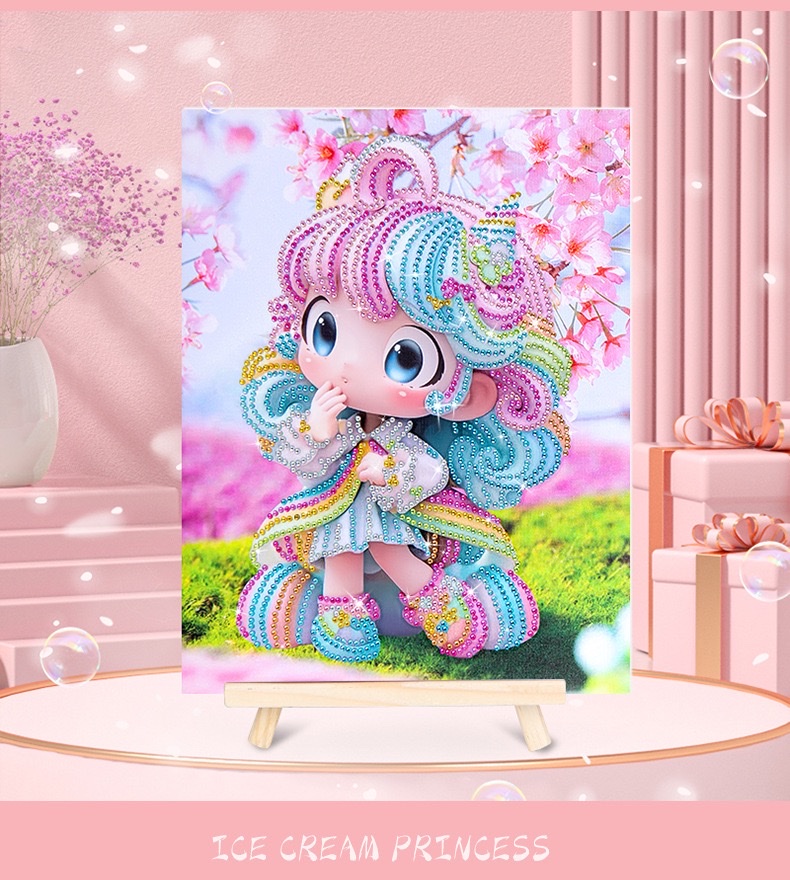 钻石画手工卡通diy贴钻画 摆摊爆款冰淇淋公主动漫粘钻儿童钻石画 儿童钻石画手工diy贴钻画摆摊冰淇淋公主钻石画带框材料详情图6
