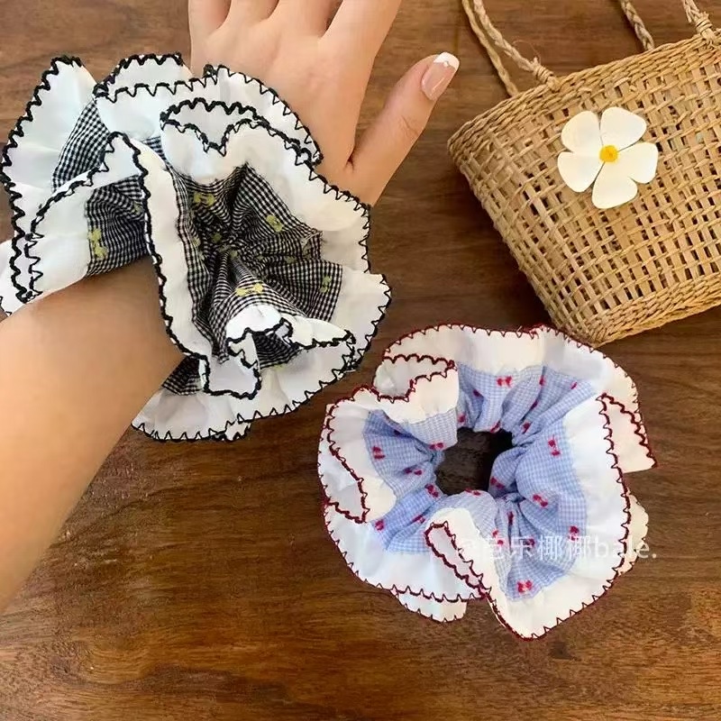 小众设计感双层荷叶花边大肠圈 头饰丸子头扎发皮筋 时尚洋气发圈展现独特魅力发饰头饰详情图1