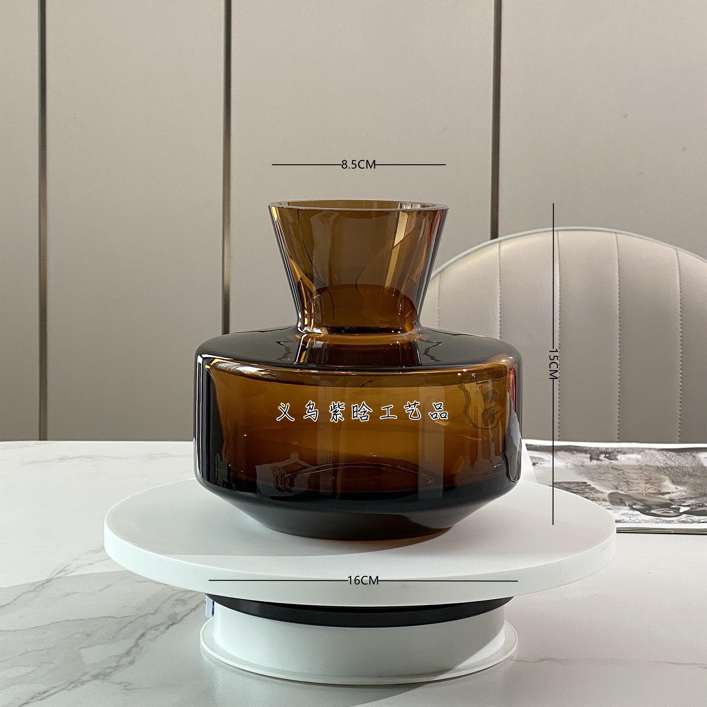 A light luxury and simple Danish designer's creative amber glazed glass vase for home and living room flower arrangement decoration detail image 1