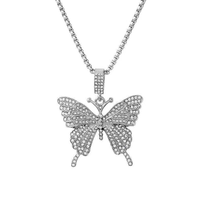Titanium steel necklace 2024 Butterfly pendant necklace, full diamonds, slightly set diamonds, fashionable long sweater chain, light luxury, ins titanium steel necklace 2024 butterfly pendant necklace, full diamonds, slightly set diamonds, fashionable long style detail image 6