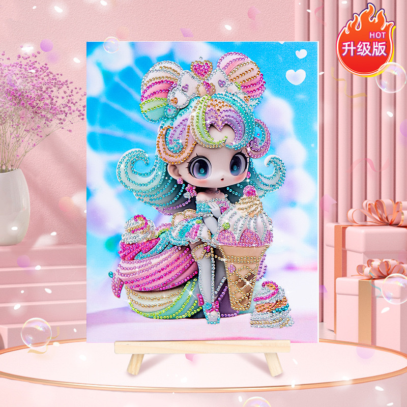 钻石画手工卡通diy贴钻画 摆摊爆款冰淇淋公主动漫粘钻儿童钻石画 儿童钻石画手工diy贴钻画摆摊冰淇淋公主钻石画带框材料详情图14