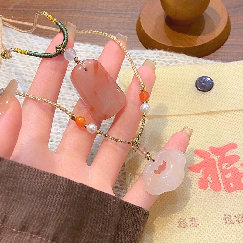 中式民族风天然石平安扣佛公项链抽拉可调节玛瑙锁骨链毛衣链批发项链详情图4