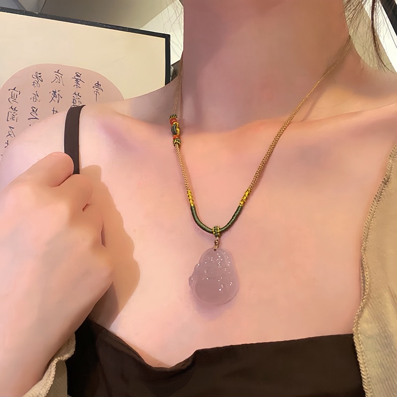 中式民族风天然石平安扣佛公项链抽拉可调节玛瑙锁骨链毛衣链批发项链详情图5