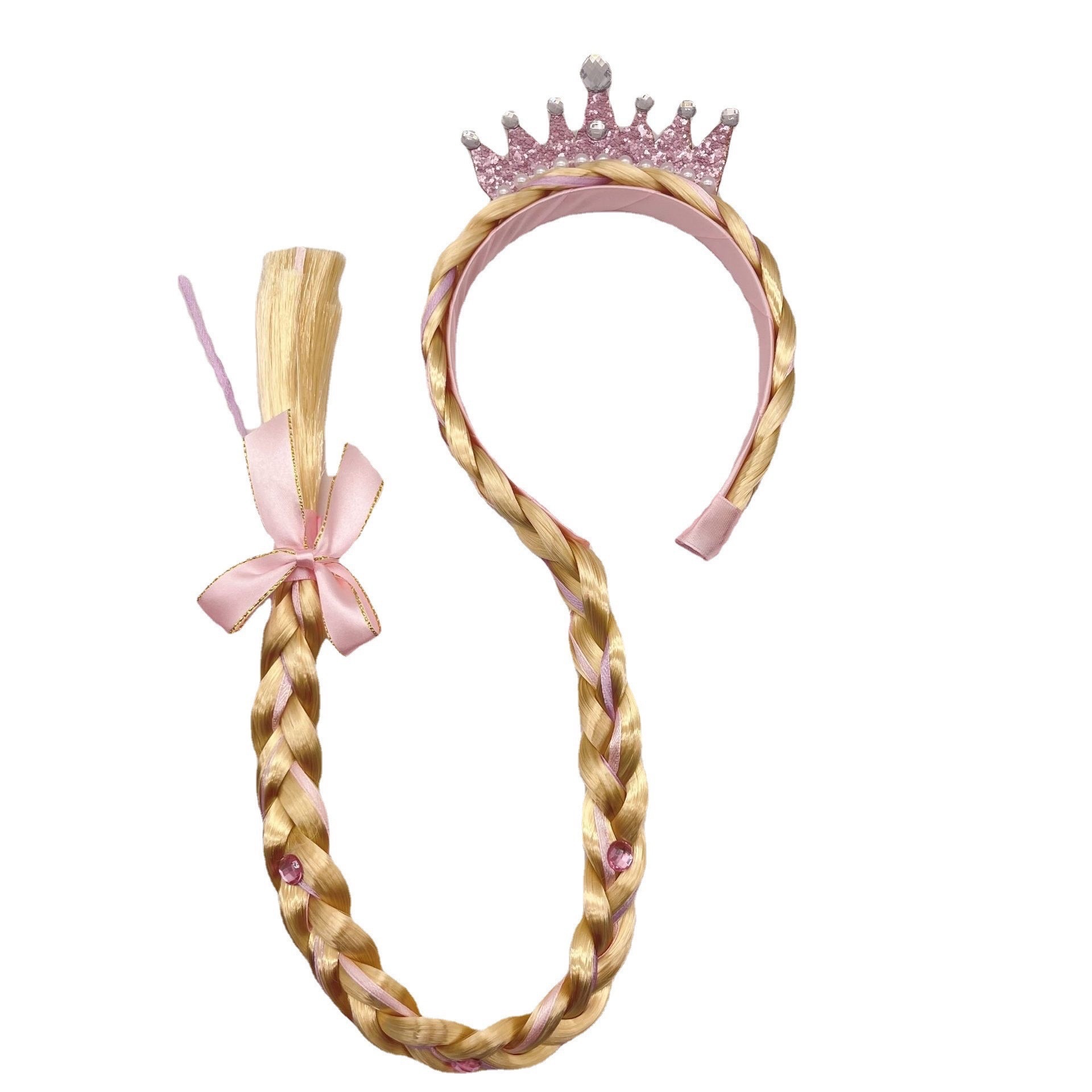High appearance level, stylish princess-style wigs, hair accessories, braids, headbands, princess hair clips, crowns, children's princess false braids, hair clips, children's summer cute hair clips, children's summer trend Specification image