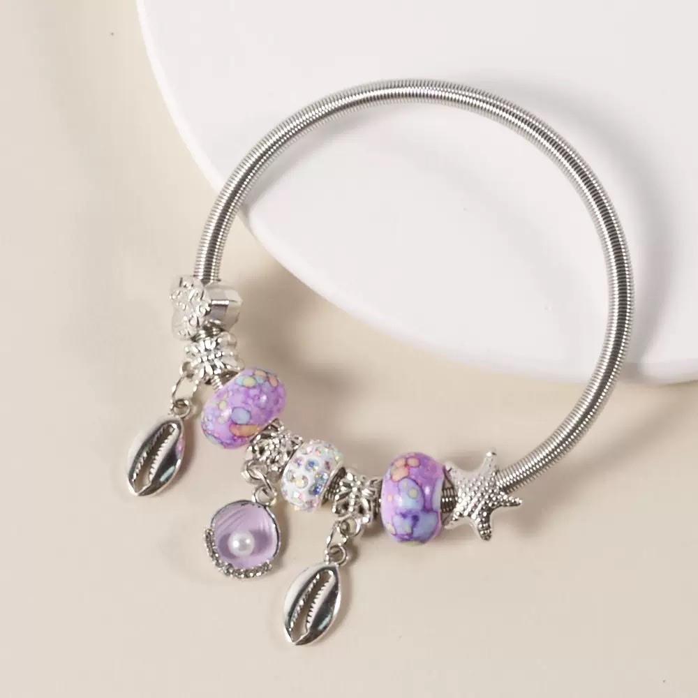 潘家风格海洋元素弹簧弹力手镯小众精致高级感复古串珠蟹贝壳吊坠详情图2